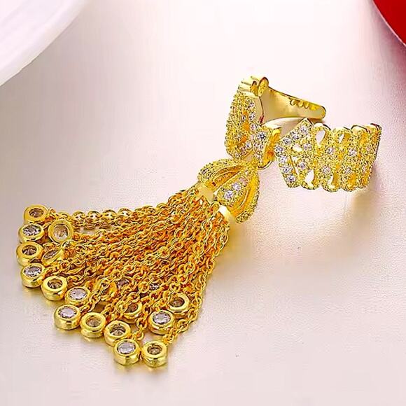 GOLD TASSEL STATEMENT RING CROWN BOHO - Picture 1 of 3